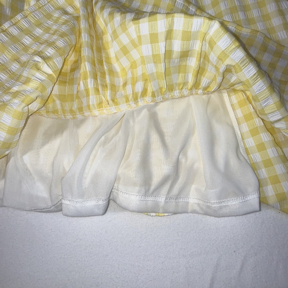 NWT &merci Brooklyn Gingham Dress Womens Medium M Yellow Lemonade Smocked Ruffle - Picture 10 of 10